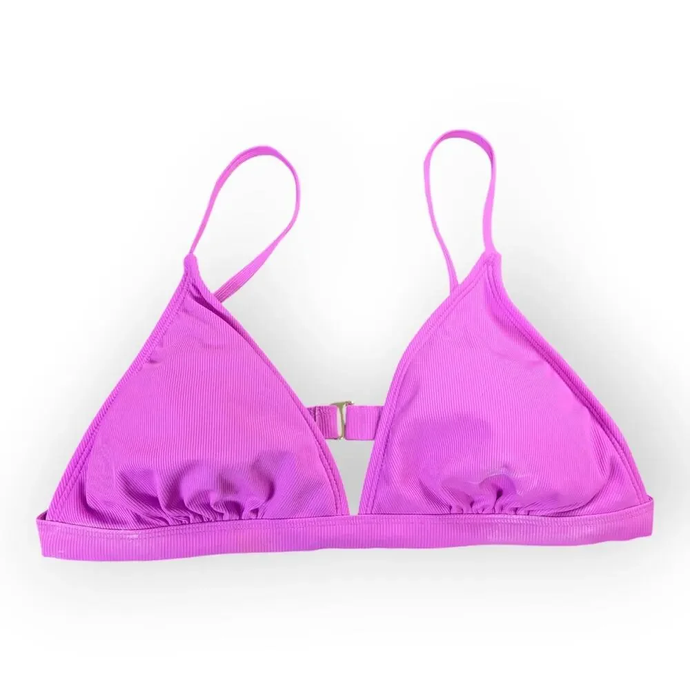 Shade and Shore Pink Ribbed Sporty Beach Triangle Bikini Top Size Large